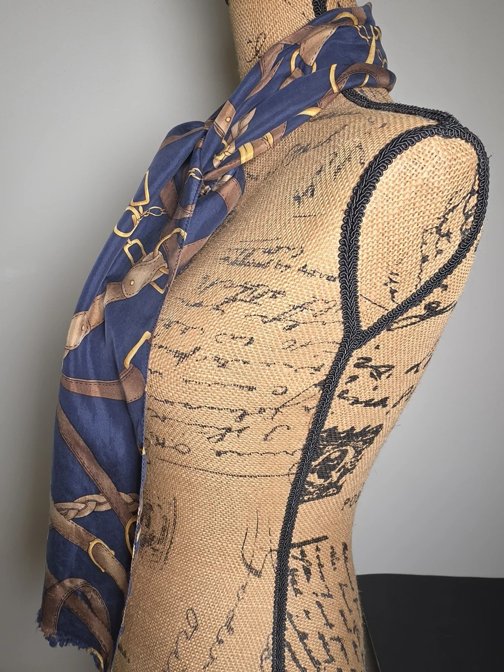 Navy & Brown Equestrian Print Womens Scarf